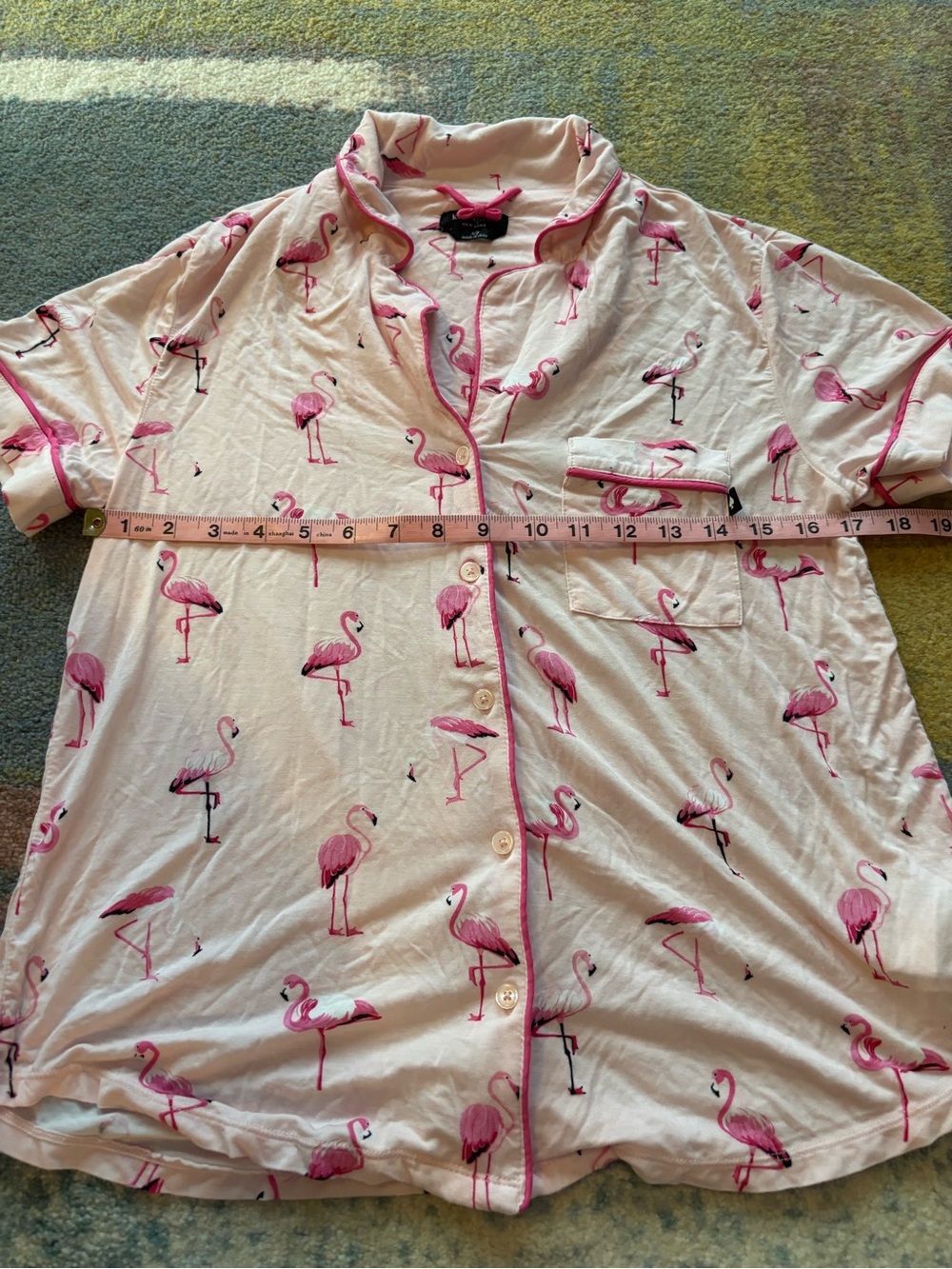 Kate Spade pink flamingo print short sleeve capri pajama set, small
